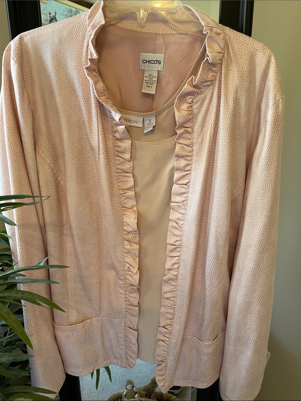 Chico's Pale Blush Ruffle-Trim Jacket and Shell